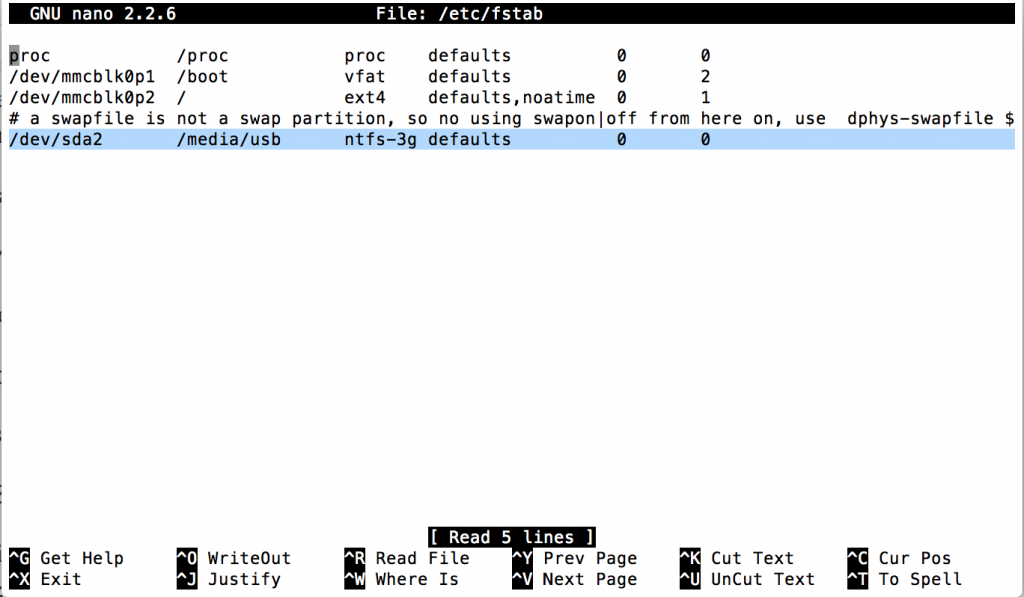 sudo nano etc fstab