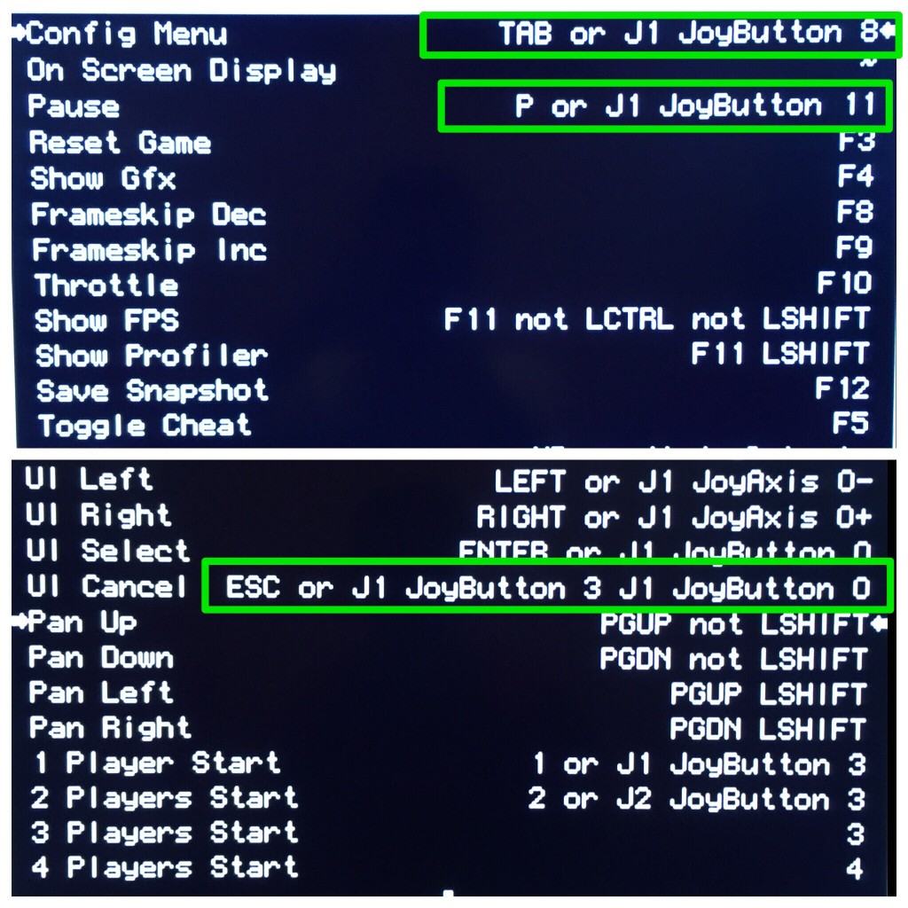 Funciones de acceso al menú de configuración, pausa y salir del juego desde el mando de PS3 RetroPie_MAME_Menu_03