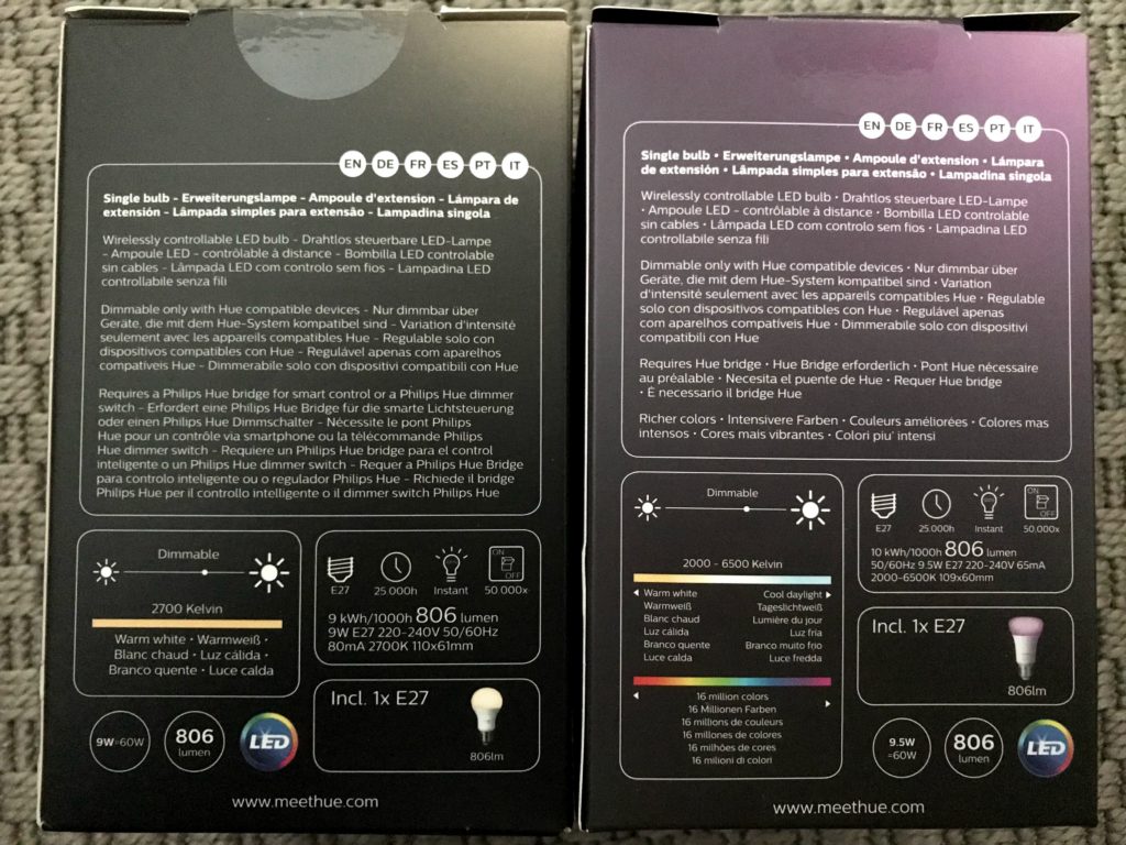 Bombilla Philips Hue White vs Bombilla Philips Hue Color Ambiance